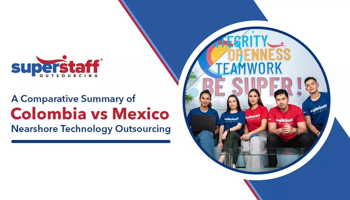 _A-Comparative-Summary-of—Colombia-vs-Mexico-Nearshore-Technology-Outsourcing_V1 SuperStaff representatives from Colombia sit on a couch, ready to take on tasks for nearshore technology outsourcing.
