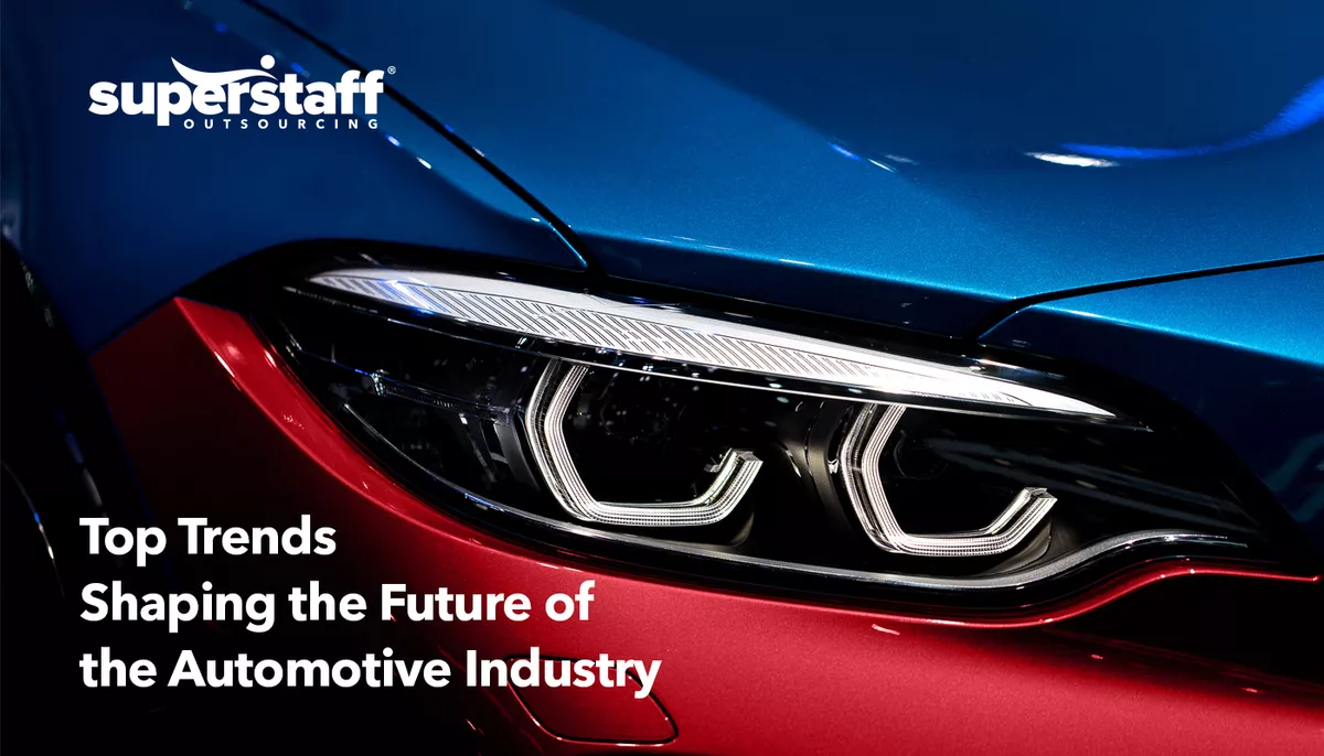 Top-Trends-Shaping-the-Future-of-the-Automotive-Industry- A photo of a car's sleek headlight represent the future of the automotive industry.
