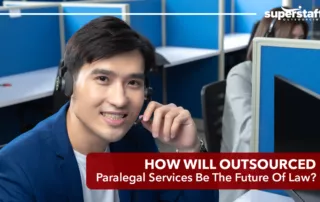 A SuperStaff representative attends to clients of our outsourced paralegal services.