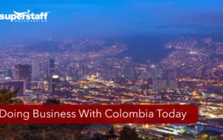 An image shows Medellin, Colombia at night.