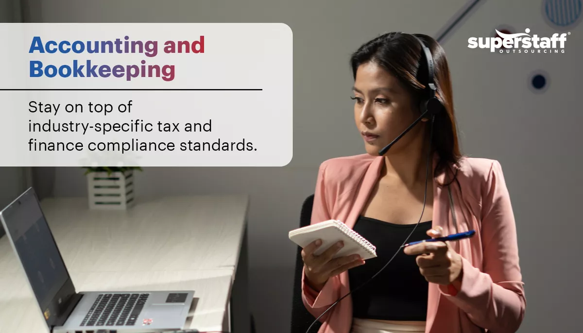 Accounting-and-Bookkeeping A SuperStaff agent attends to accounting and bookkeeping tasks for firms opting to outsourcing pharma non-clinical tasks.
