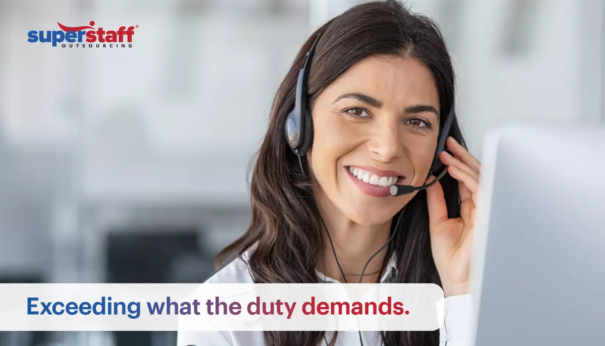 Exceeding-what-the-duty-demands A company representative works cheerfully, proving the power of human customer service.