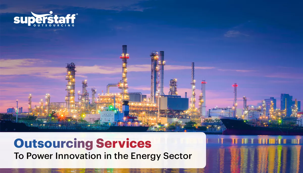 Featured-Image An image shows power grids along shorelines. Caption reads Outsourcing Services To Power Innovation in the Energy Sector.
