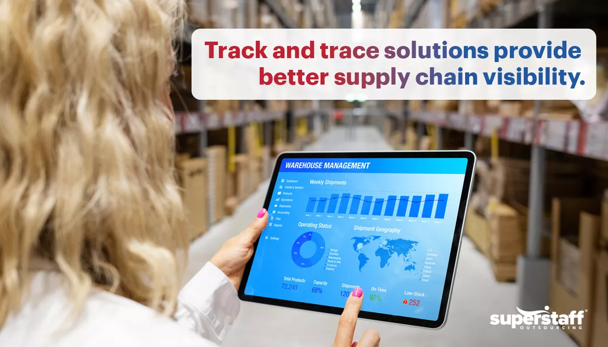 Track-and-trace-solutions-provide–better-supply-chain-visibility A logistics executive is working on her iPad, tracing packages in real time.