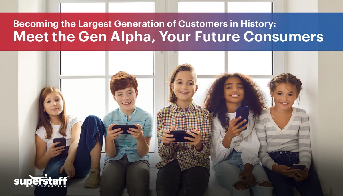 Becoming-the-Largest-Generation-of-Customers-in-History—Meet-the-Gen-Alpha,-Your-Future-Consumers 5 kids from the generation Gen Alpha sit by the window, smiling.