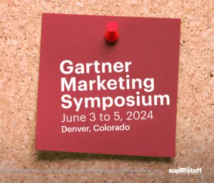 A post-it shows for Gartner Marketing Symposium, B2B sales conference.