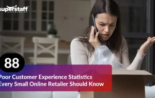 An image showing an irate customer on the phone., with the title of the blog, "88 Poor Customer Experience Statistics That Every Small Online Retailer Should Know."
