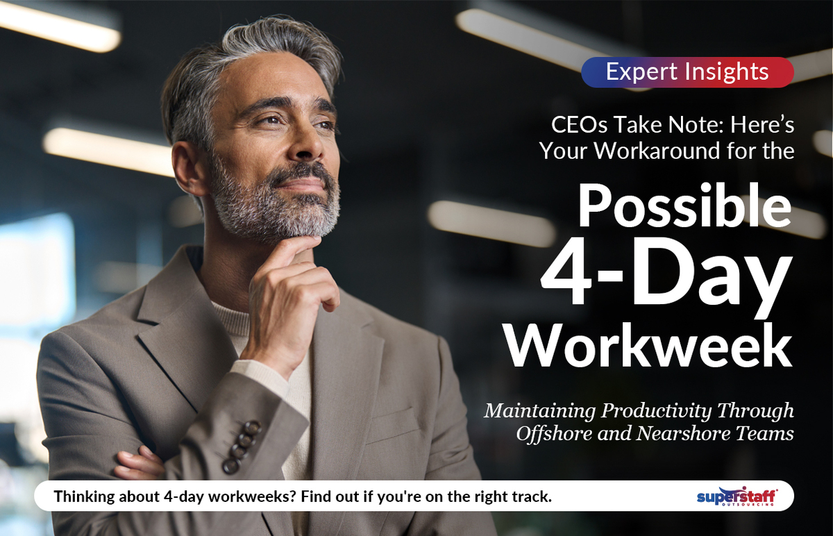 Possible-4-Day-Workweek_Featured A CEO is thining. Image caption reads: CEO take Note: Here's Your Workaround to a Possible 4-Day Workweek.
