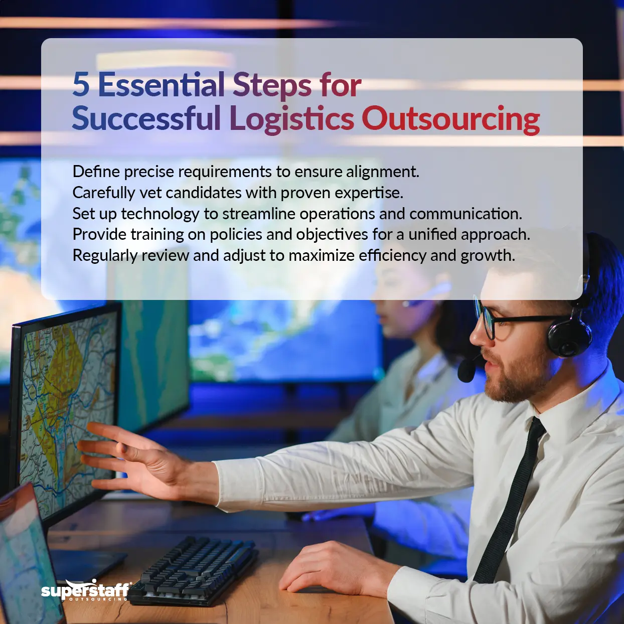 Outsourcing-Logistics-Services_Mini-Info-2 A dispatch support monitors a truck's route.