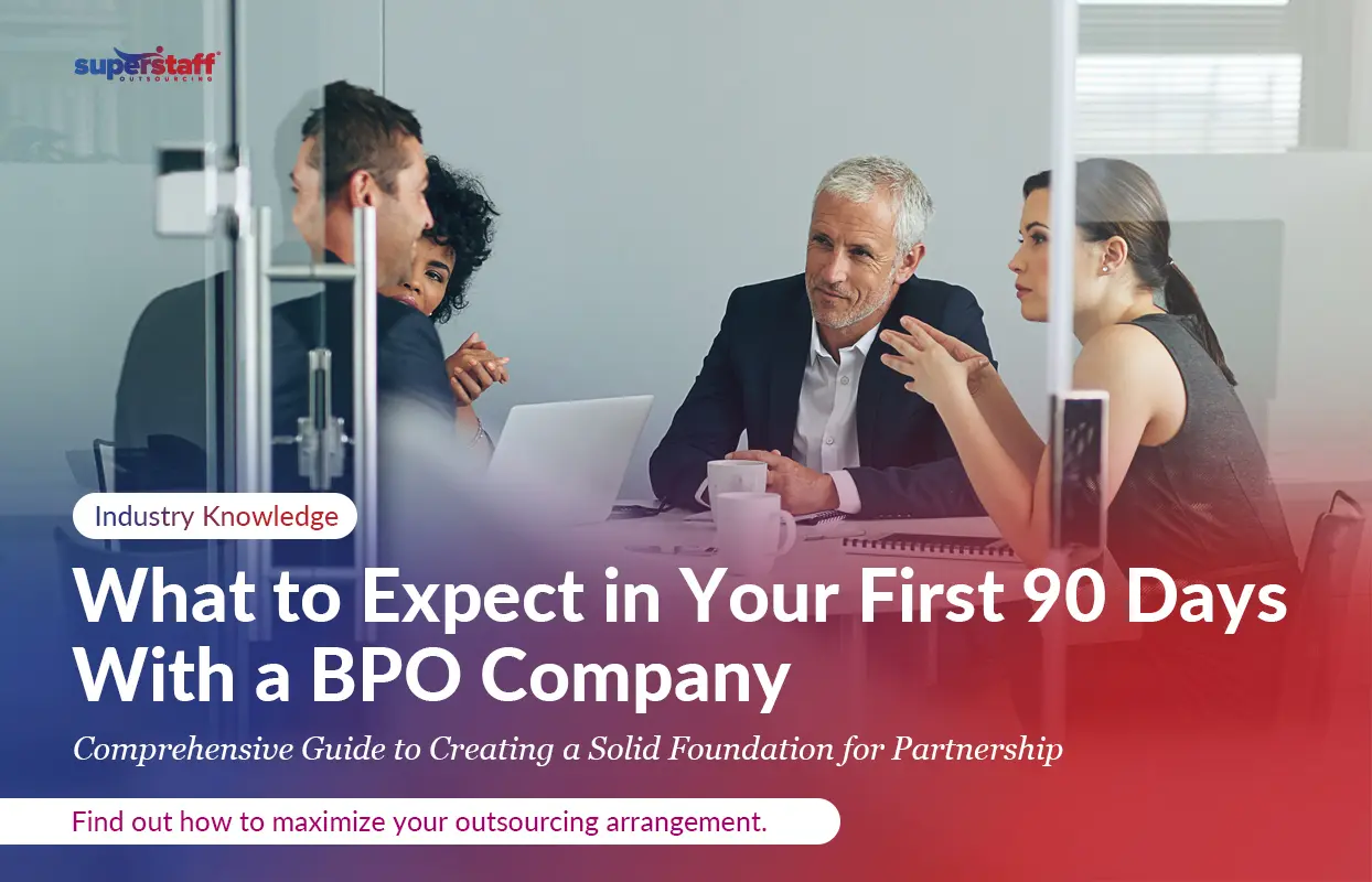What-to-Expect-in-Your-First-90-Days-With-a-BPO-Company_Featured Executives meet inside a boardroom, discussing about what to expect in the first 90 days with a BPO company.