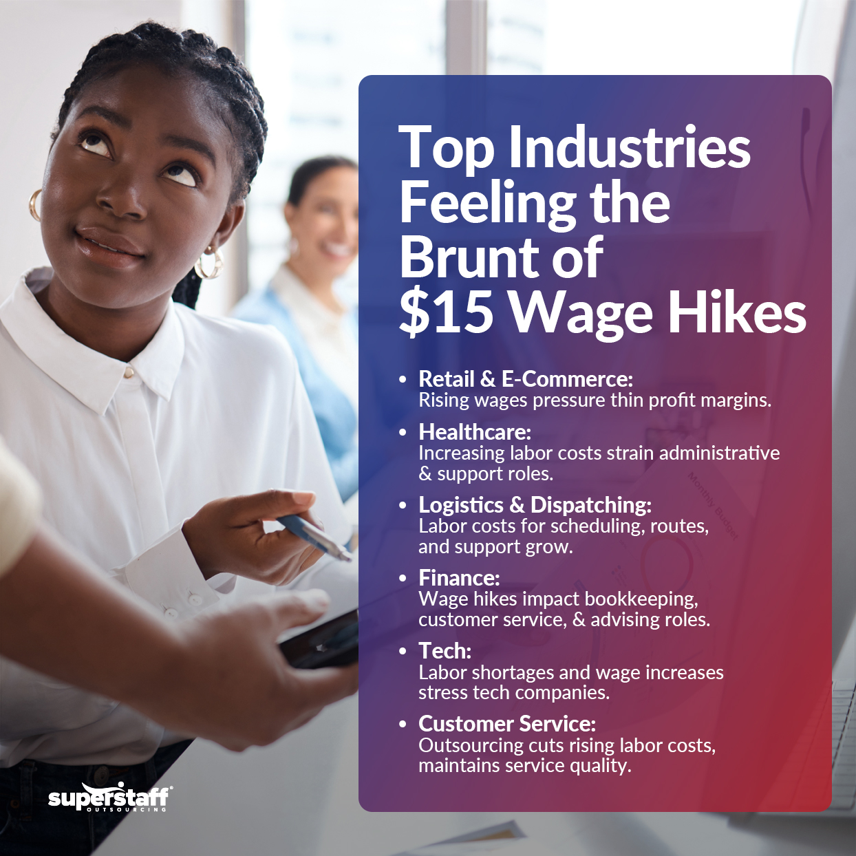 Rising-Labor-Costs-in-2025_Mini-Info-2 An infographic showing the sectors most affected by the $15 minimum wage.