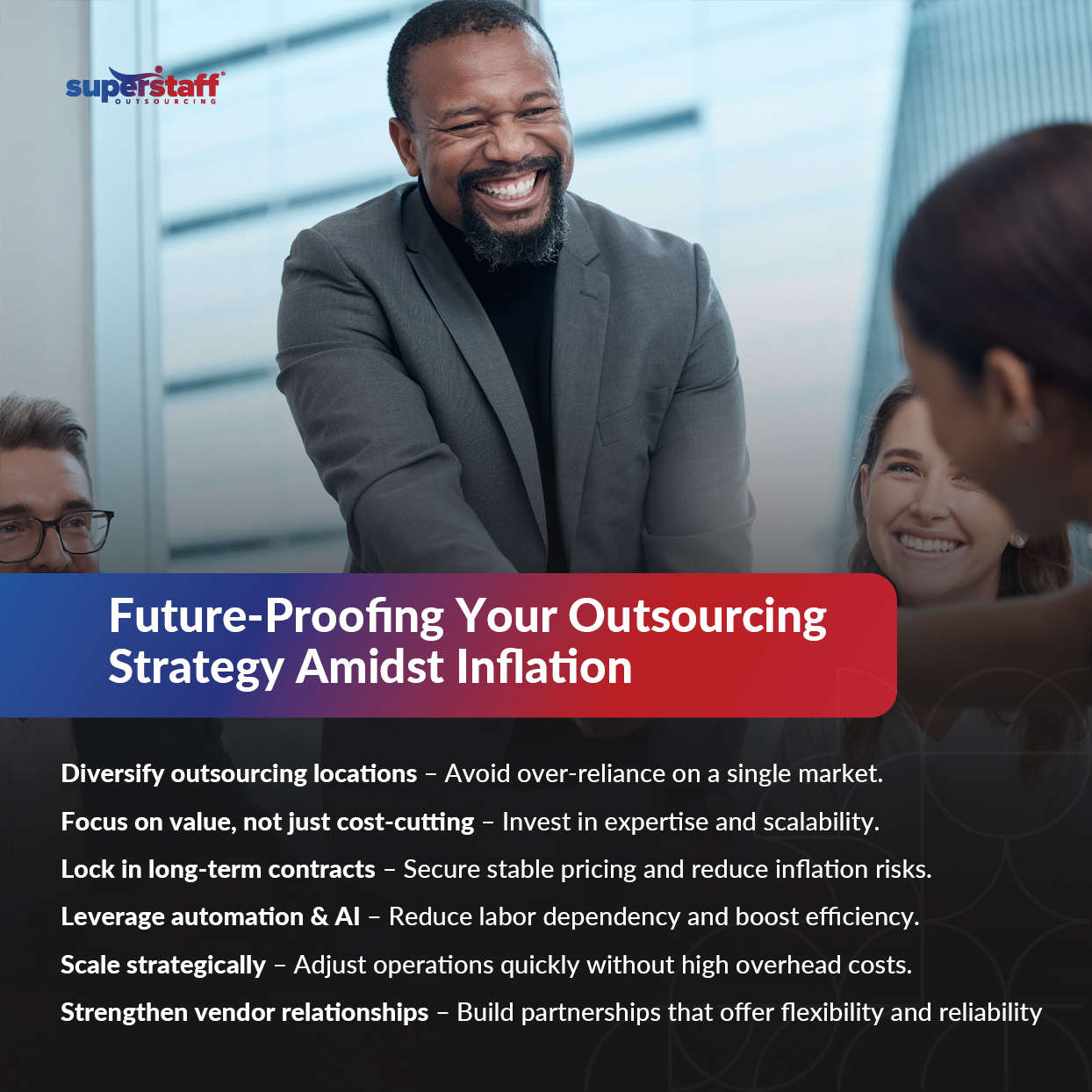 How-Inflation-Impacts-Outsourcing-Decisions_Mini-Info-2 The second mini infographic image on inflation. It shows a business meeting and valuable information.