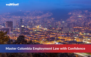 Night view of Medellín’s cityscape symbolizing the growing business landscape and the importance of understanding Colombia employment laws for compliant outsourcing operations.
