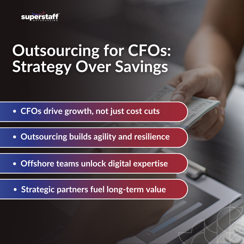 Omnichannel Tech Support _MI Outsourcing for CFOs highlights strategies for growth with financial insights and teamwork on a digital device.