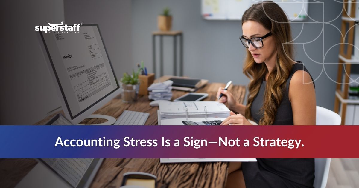 Accounting Business Process Outsourcing_Featured woman reviews invoices at her desk, highlighting the importance of managing accounting stress effectively.