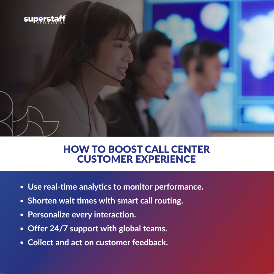 Call Center Customer Experience_MI A mini infographic shows steps for how to boost call center customer experience
