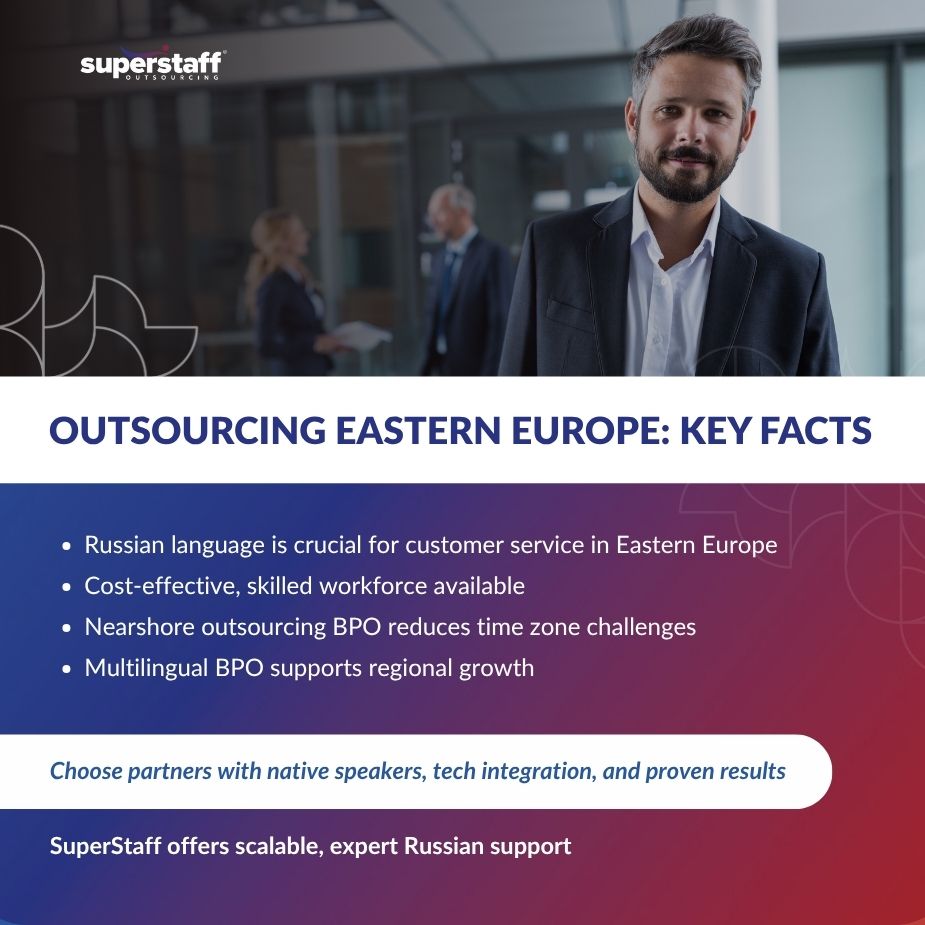 Eastern Europe with Russian Customer_MI Professional team discussing key facts about outsourcing Eastern Europe, highlighting the skilled workforce and Russian language importance.