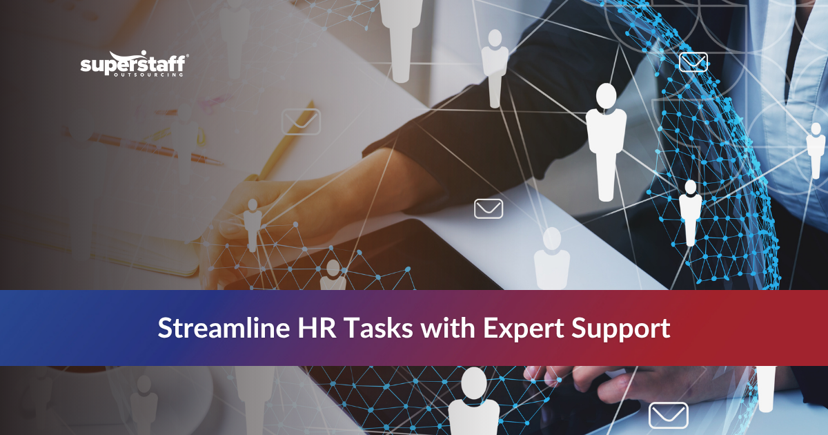 Helpful Guide to HR_Featured Person working on a tablet with HR icons and text promoting streamlined HR tasks and expert support.