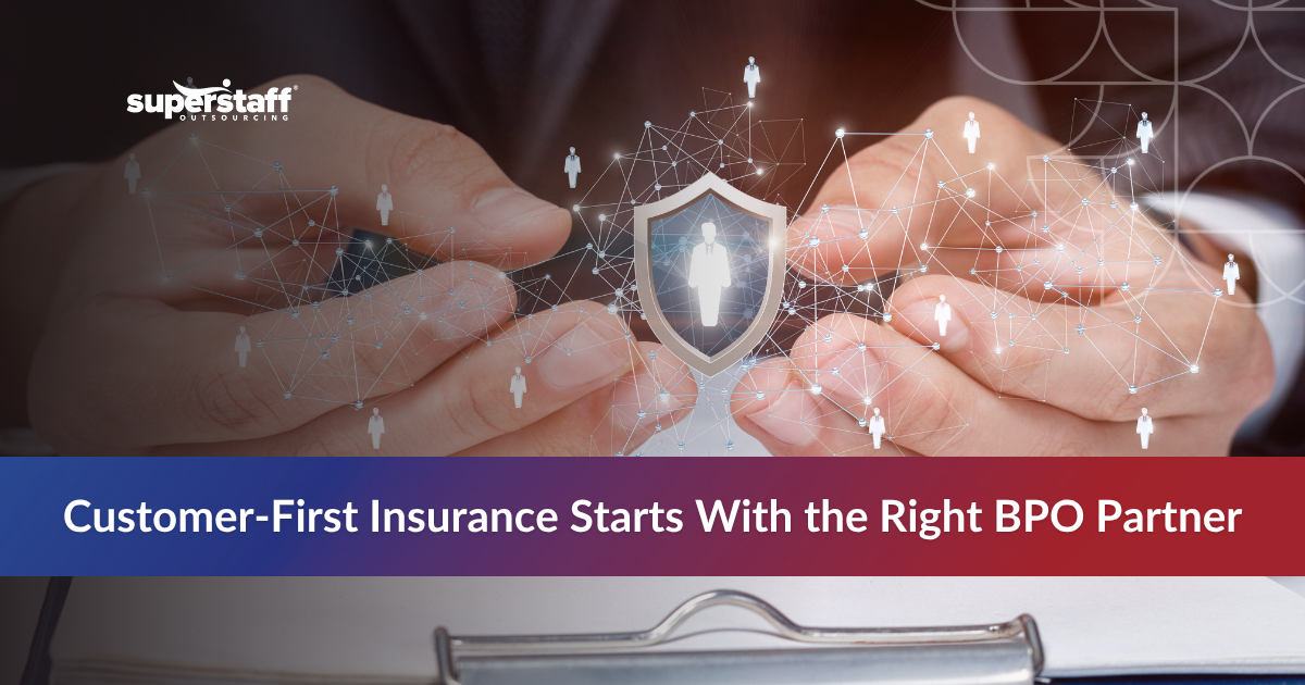 Hands holding a digital shield symbolizing customer-first insurance through BPO partnerships.