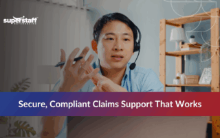 Call center agent working on insurance claims outsourcing, reviewing data and calculations