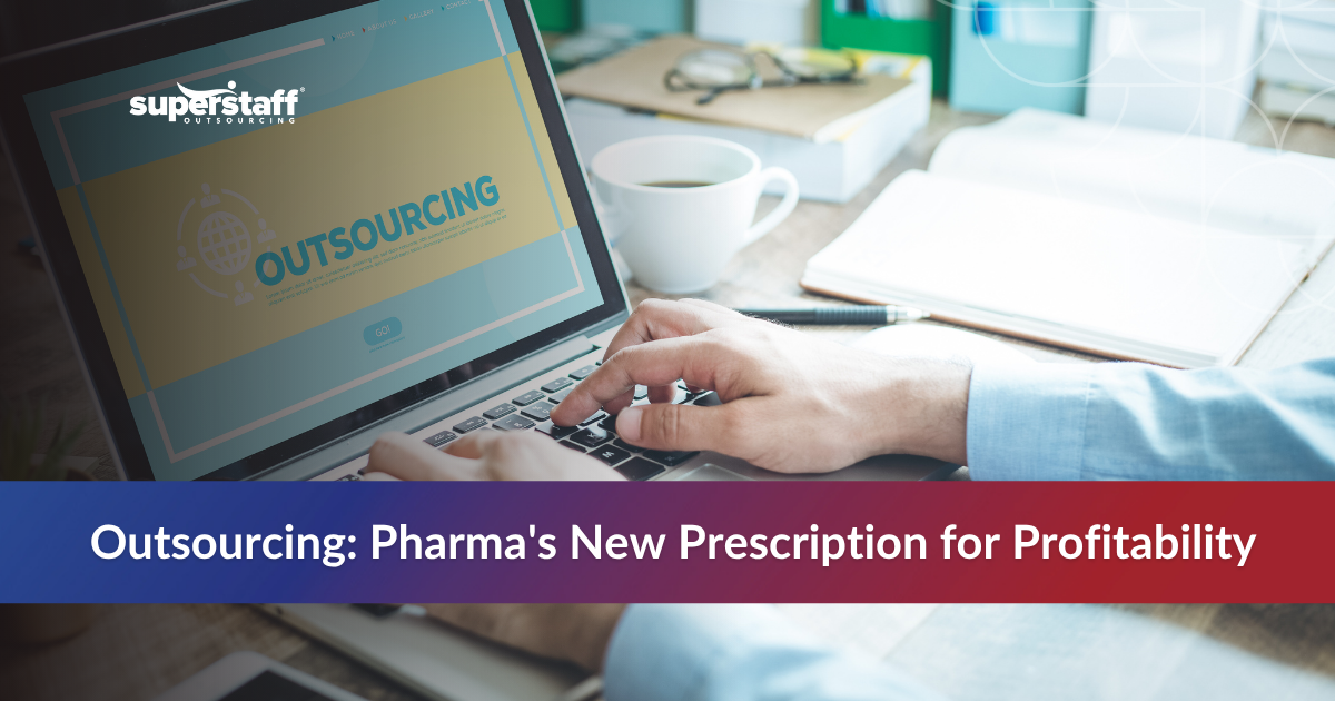 Pharmaceutical Outsourcing_Featured Hand on laptop with about outsourcing pharma
