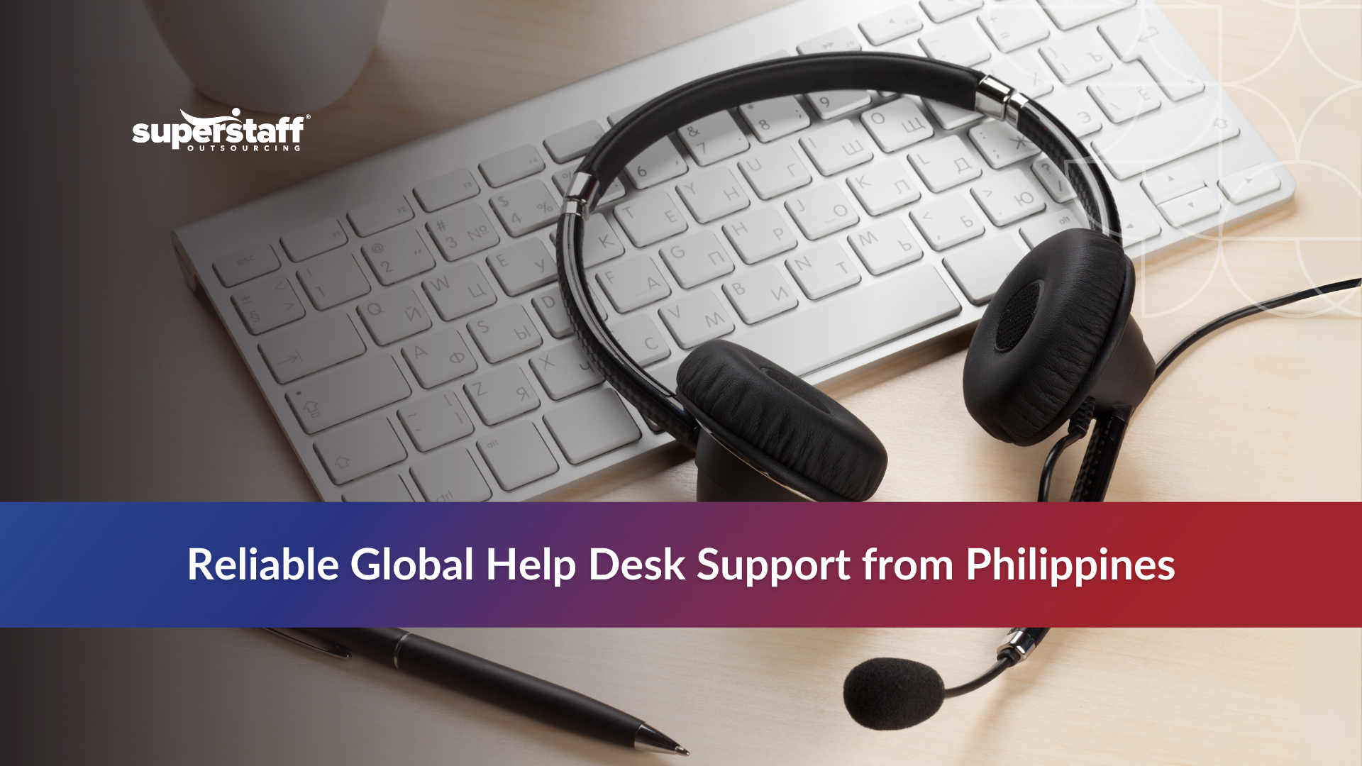 Choose the Philippines_Featured Headset resting on keyboard representing help desk services in the Philippines
