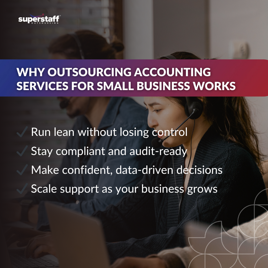 Lean, Compliant, and Confident_MI Two professionals discussing why outsourcing accounting services for small business can enhance growth and compliance.