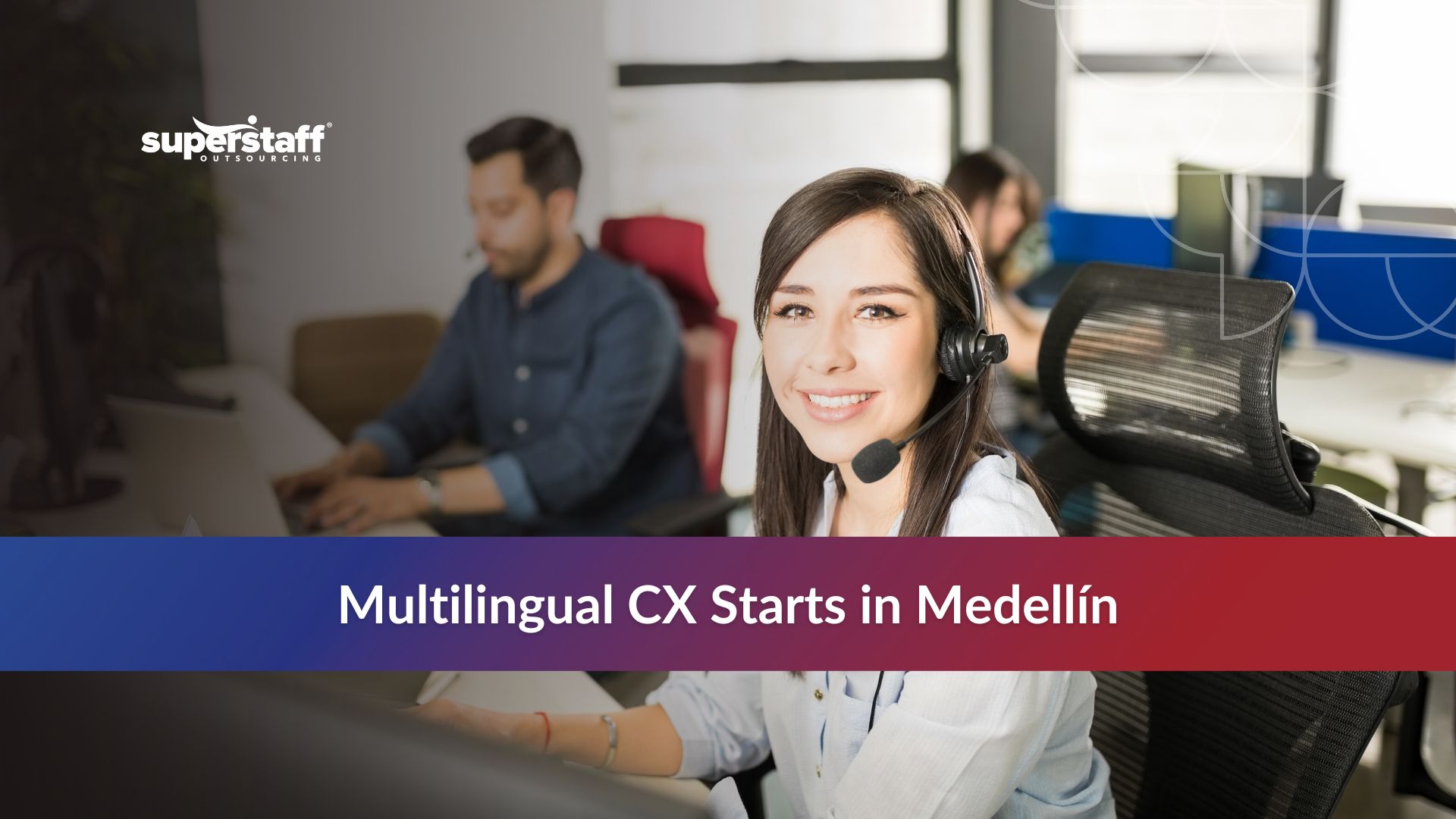 Medellín Multilingual Talent in Action Team of Medellín multilingual talent working in a modern office, showcasing English-Spanish fluency.