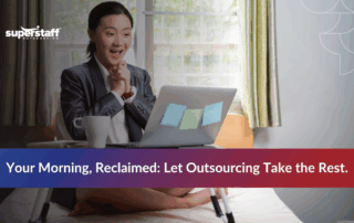 Remote executive enjoying a productive morning with outsourcing support, showcasing effective executive time management.