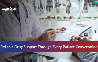 Doctor presenting patient files during a consultation, representing pharmaceutical call center support and patient engagement in healthcare.