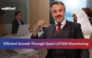 Business team discussing outsourcing in Latin America strategy