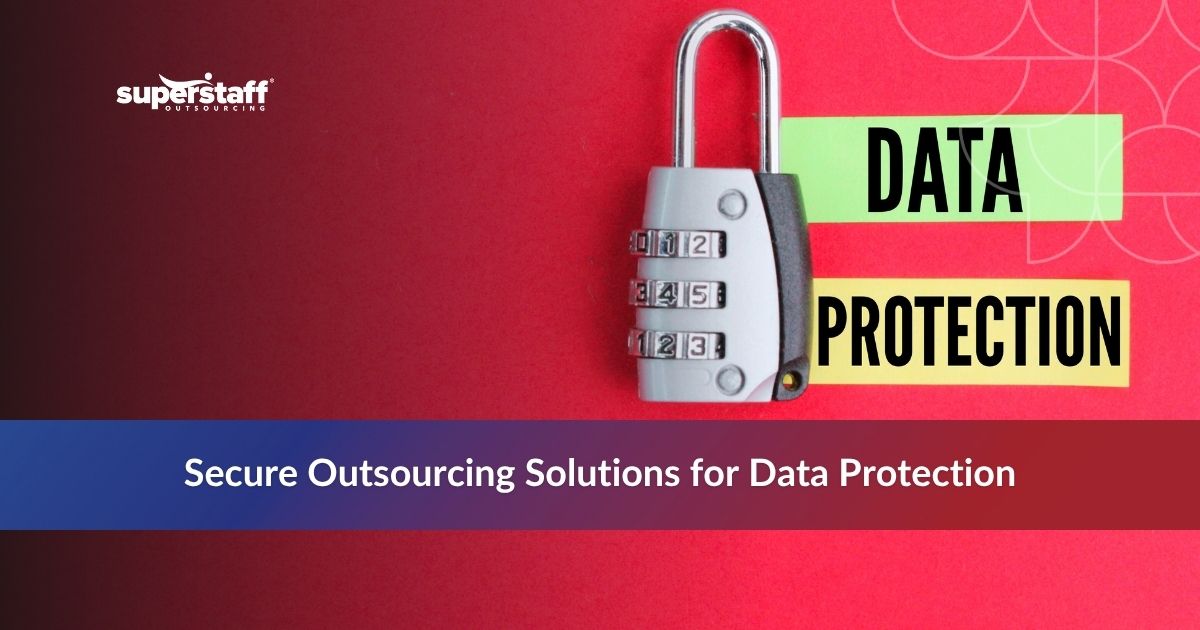 Safeguard Data and Protect_Featured Colorful blocks with padlock icons emphasize key points about BPO data security in a professional setting.