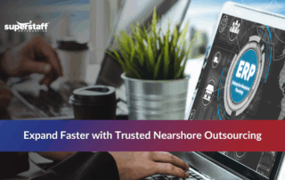 Laptop displaying ERP system dashboard, representing nearshore outsourcing solutions.