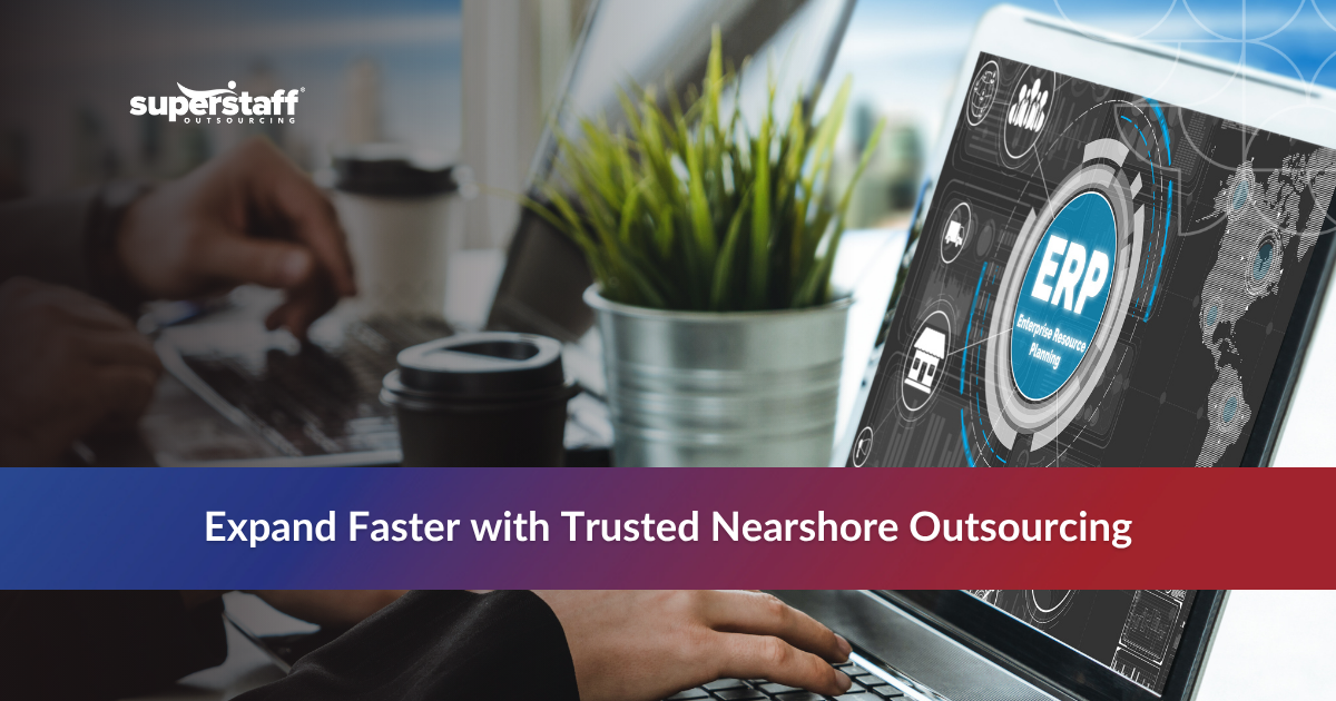 Laptop displaying ERP system dashboard, representing nearshore outsourcing solutions.
