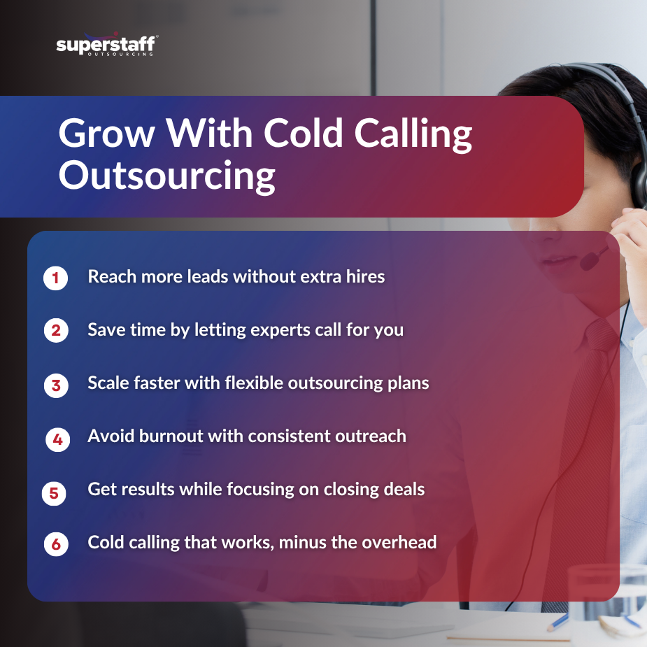 Cold Call _MI Professional showcasing benefits of cold calling outsourcing in a vibrant graphic with key advantages listed.