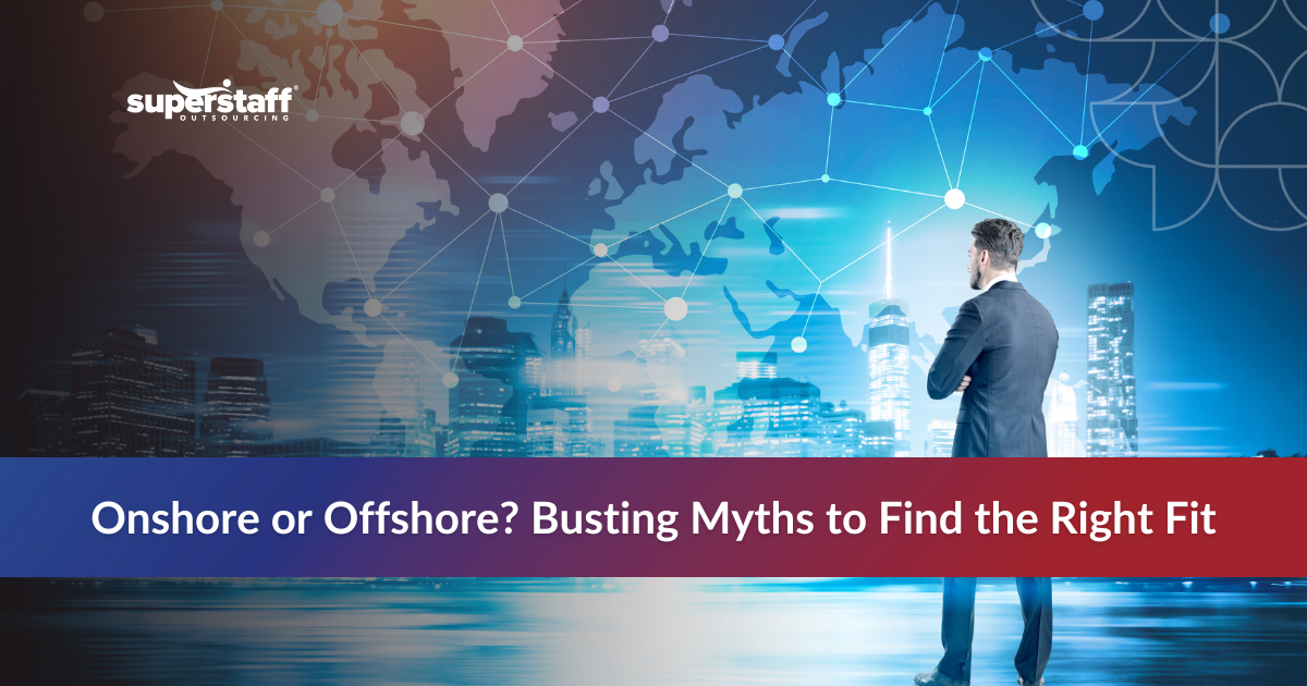 _Common Myths_Featured Graphic comparing myths and facts about onshore vs offshore outsourcing, highlighting misconceptions and realities.