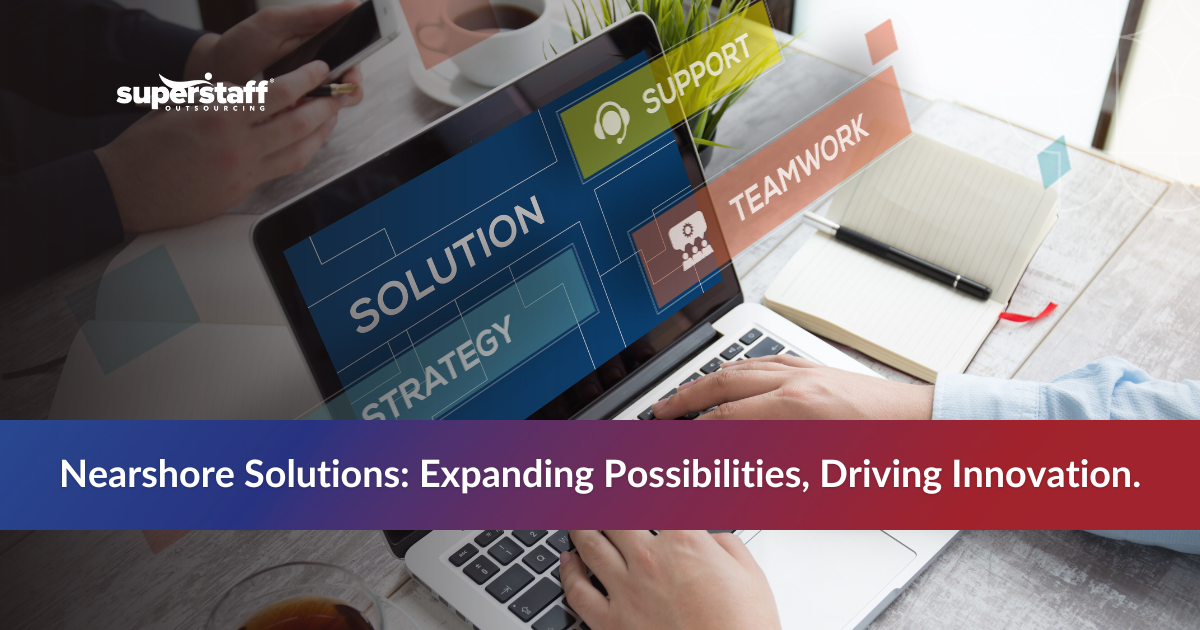 Expanding Scope _Featured Laptop screen with support icons representing nearshore solutions.