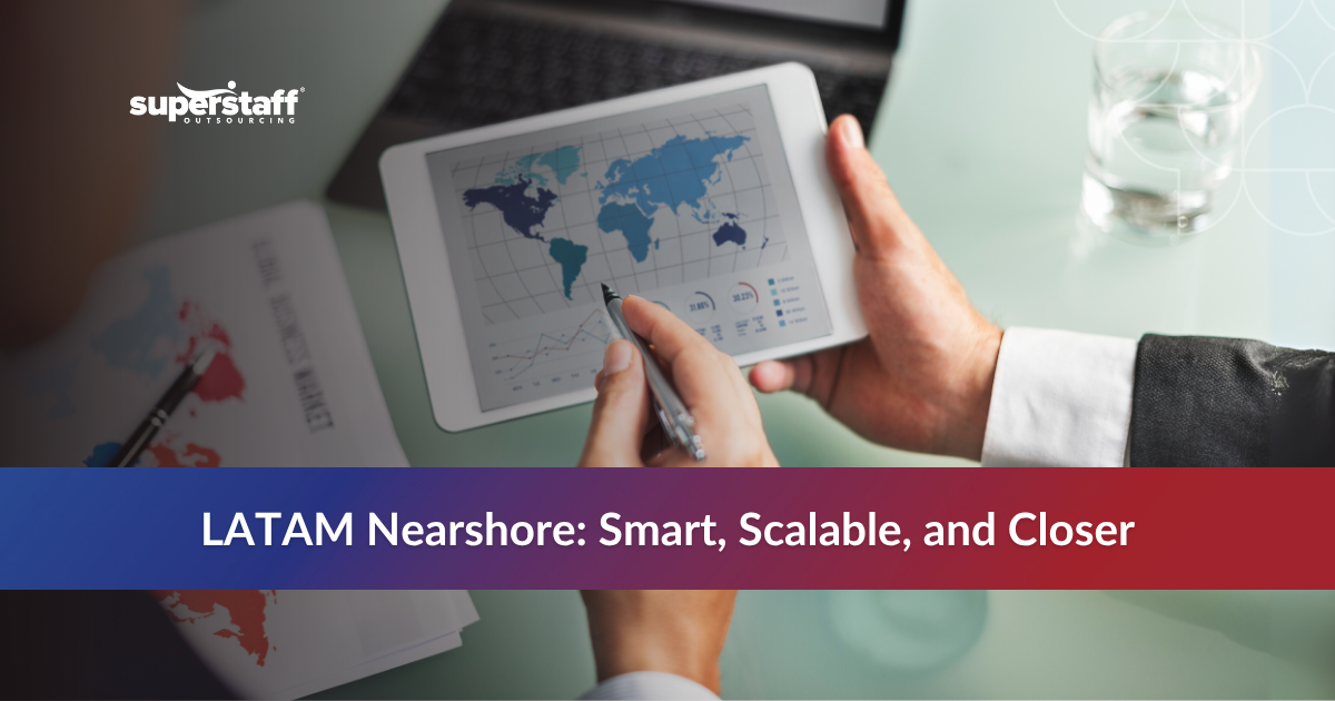 LATAM Nearshore_Featured (1) An infographic highlighting benefits of LATAM outsourcing, including cost savings and bilingual talent.