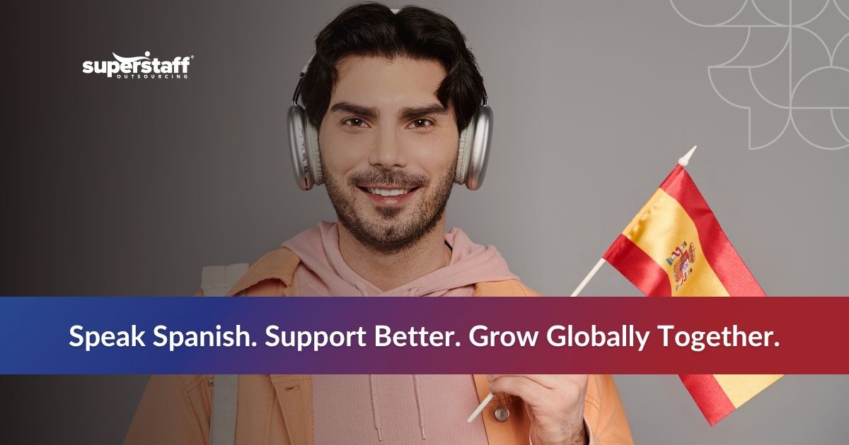 Spanish Support Roles_Featured Diverse group of people with a Spanish flag, highlighting the importance of Spanish call center agent jobs for effective support.