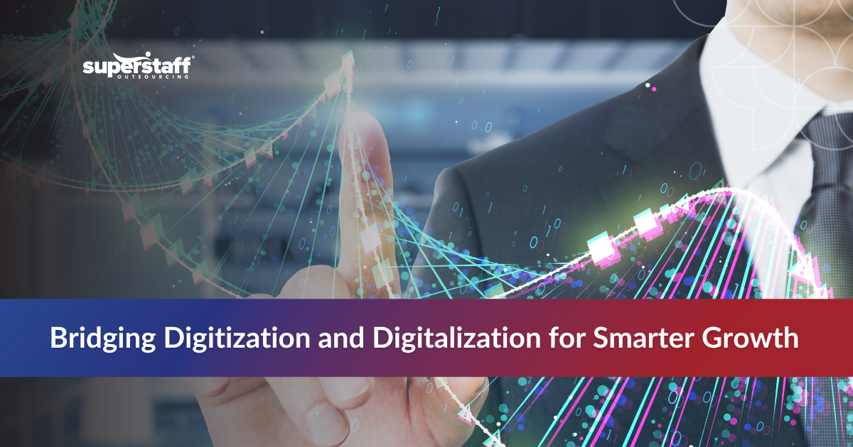 Business team discussing digitalization vs digitization strategies for growth.