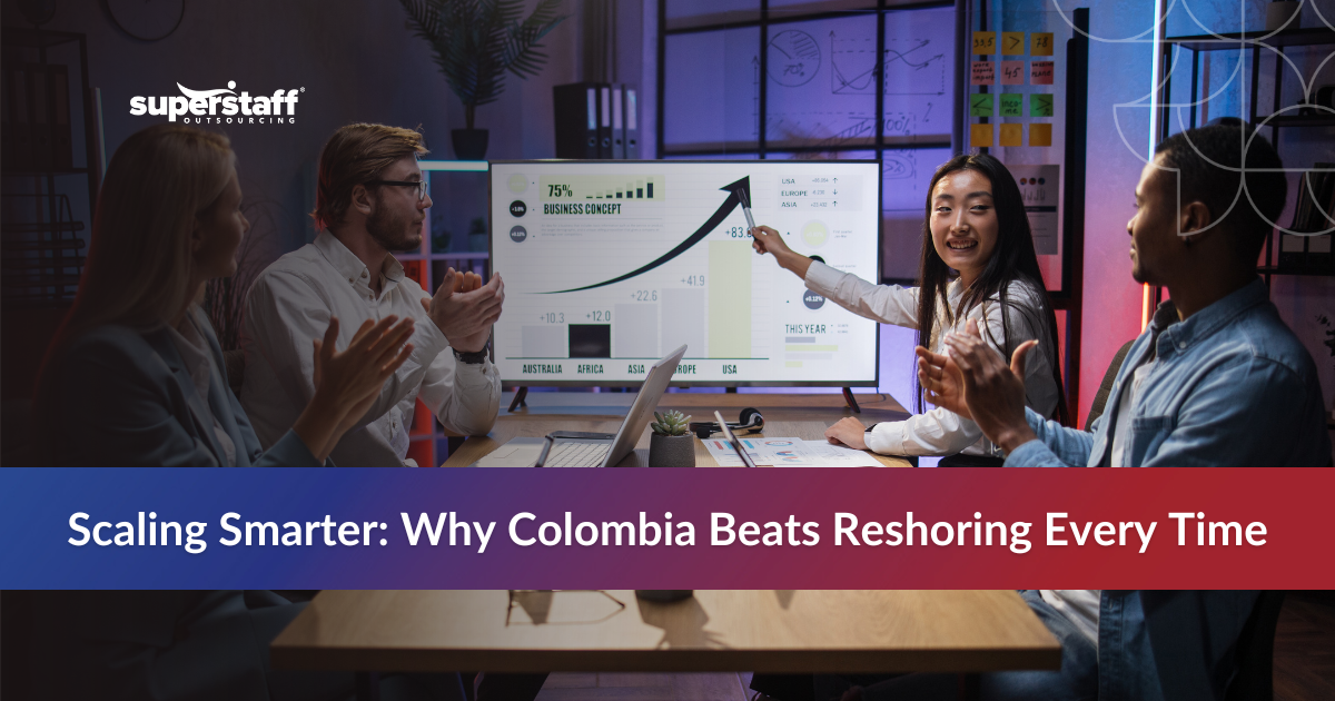 Solving Talent Shortages_Featured Tech startup team comparing nearshoring vs reshoring strategies to address talent shortages.