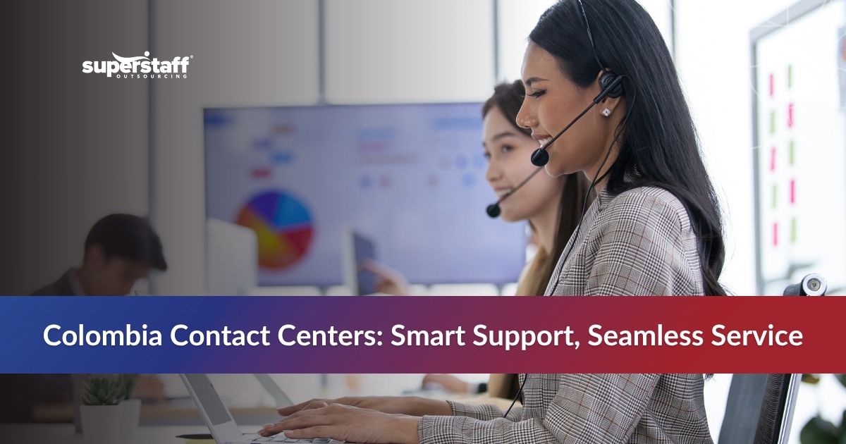 Colombia contact center agents working in a modern office setup