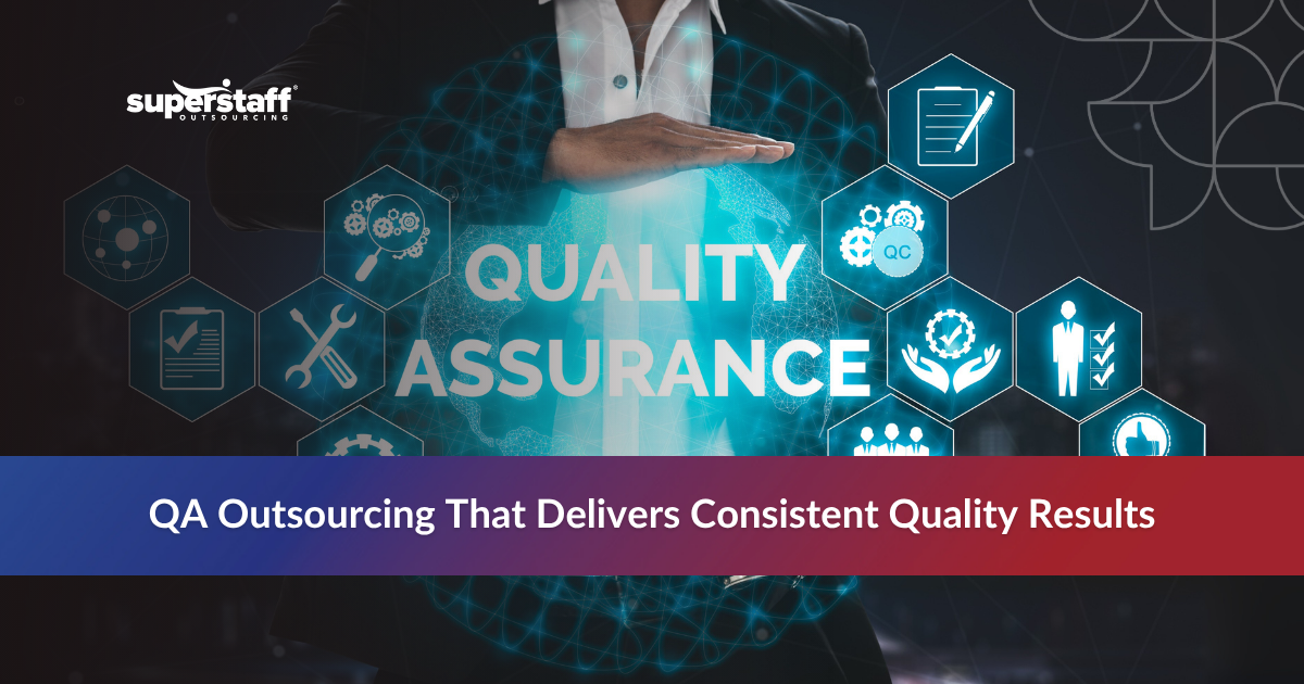 A professional presenting the benefits of QA outsourcing, highlighting cost reduction and quality improvement.