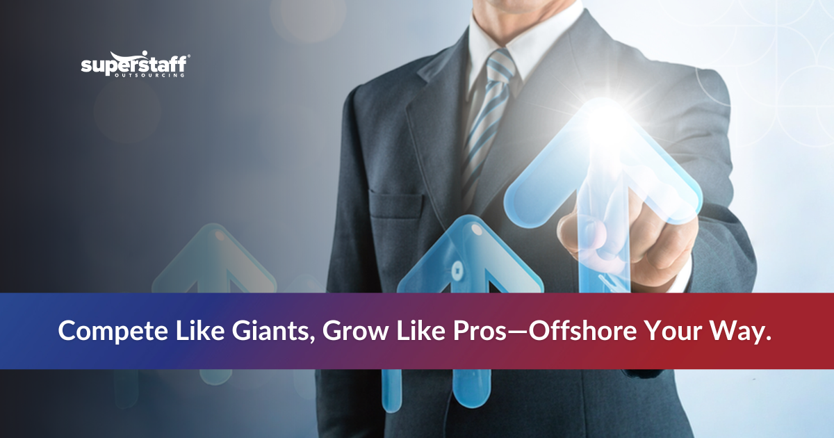 Growth icons representing how offshoring for small businesses enables scalability, cost savings, and global competitiveness.