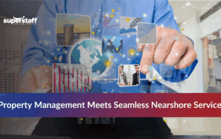 Professional using tablet for customer service in property management with digital interface overlay