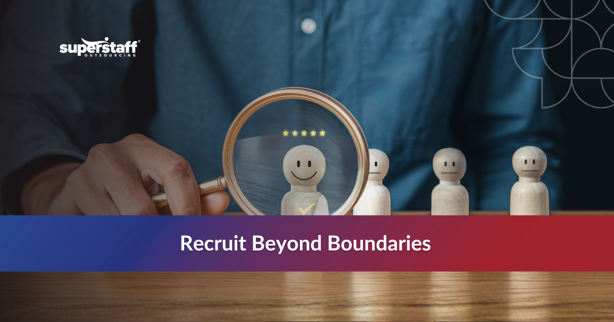 Recruiter using digital tools for talent searching, showing the benefits of recruitment process outsourcing for global hiring efficiency.