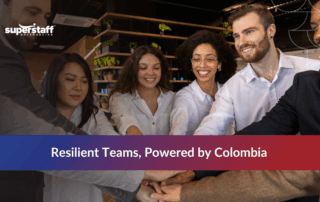 Professionals representing outsourcing services Colombia collaborating in a modern office