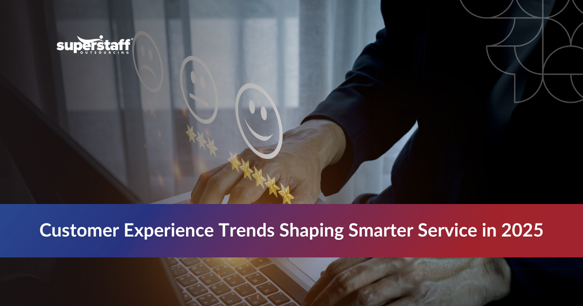 Trends Leaders_Featured Person using computer with rating icons representing the future of customer experience